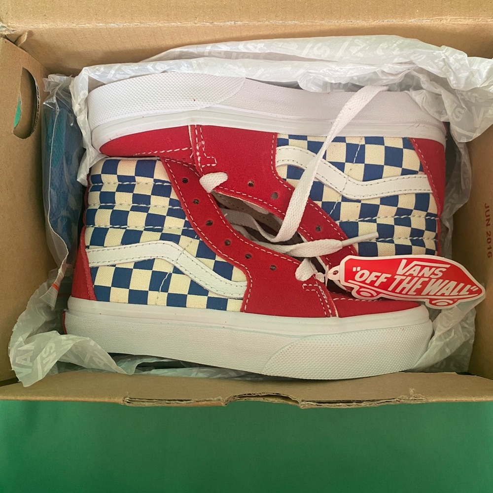 Vans Red and Blue Checkered Sneakers